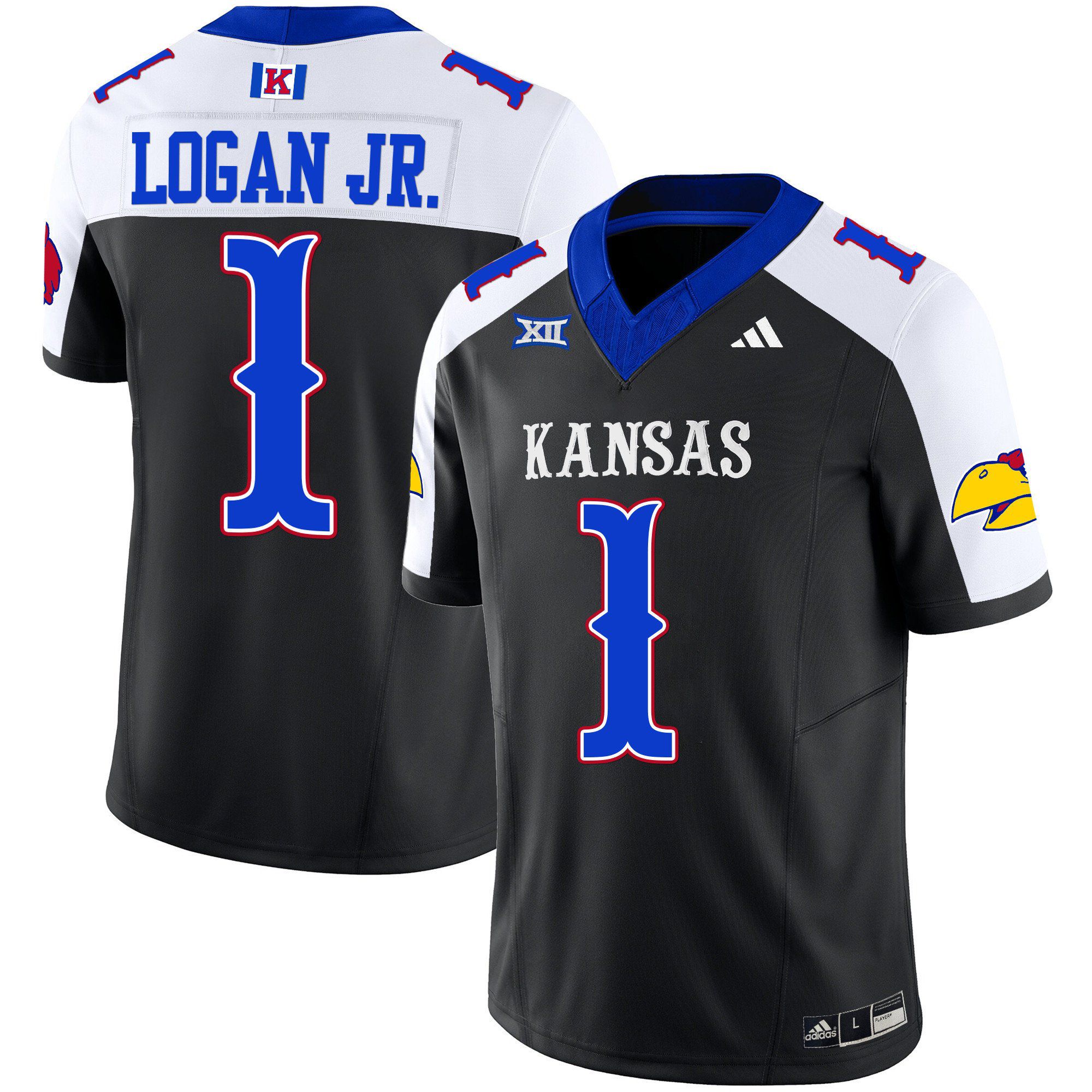 Men Kansas Jayhawks 1 Logan jr Black 2024 Blackhawk Vapor Limited NCAA Jersey style 1